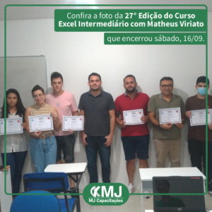 Foto da vigésima sétima edição do Curso Excel Intermediário com Matheus Viriato