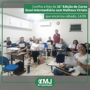 Foto da 31ª edição do Curso Excel Intermediário com Matheus Viriato